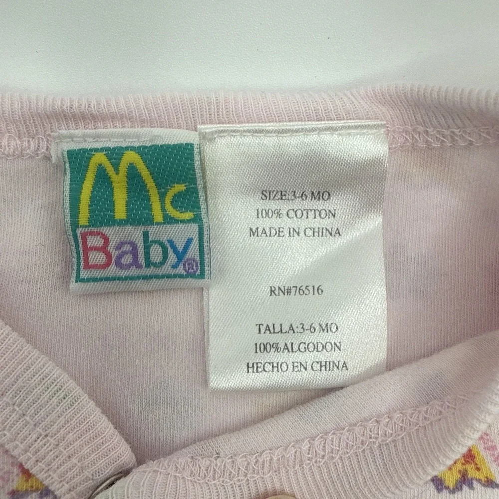 Vintage McBaby Girls Pink Bodysuit Snap Front Flowers & Tulips XOXO 3-6 Months